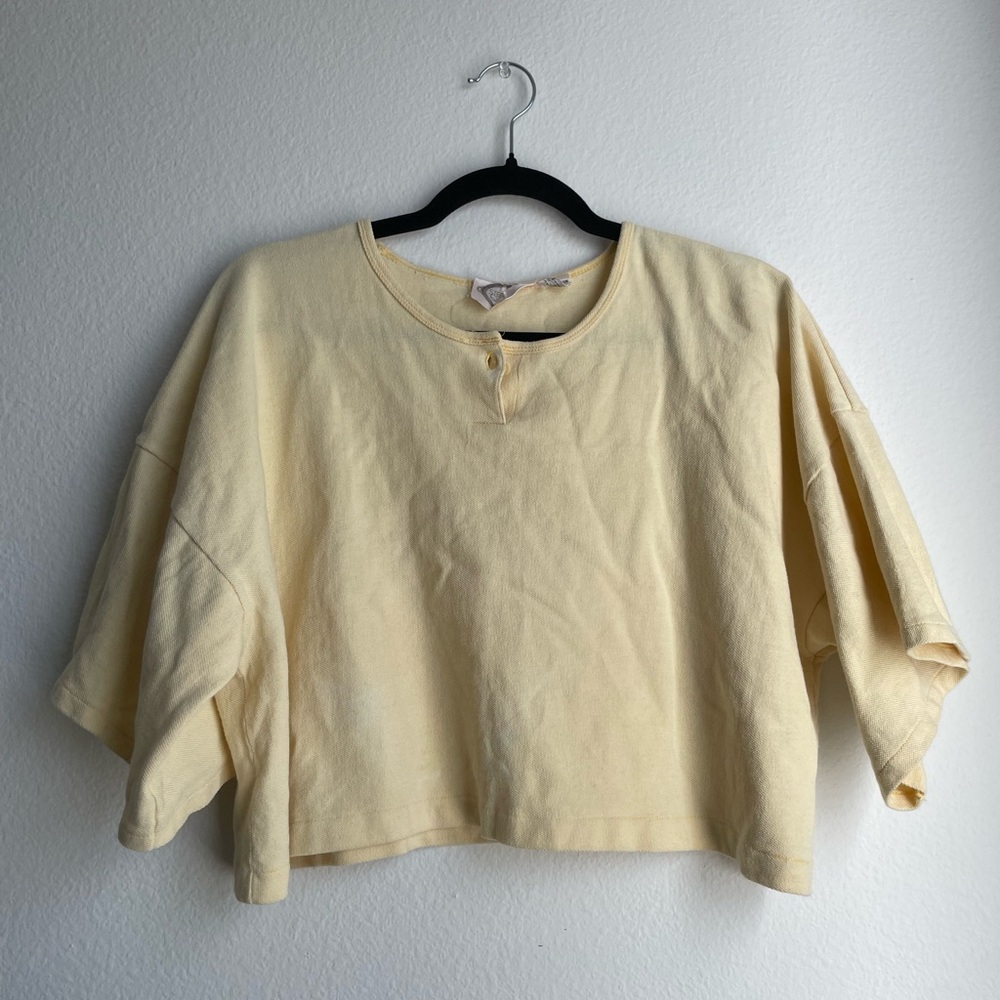 Sterling Cream Yellow Button-Up Cropped Top